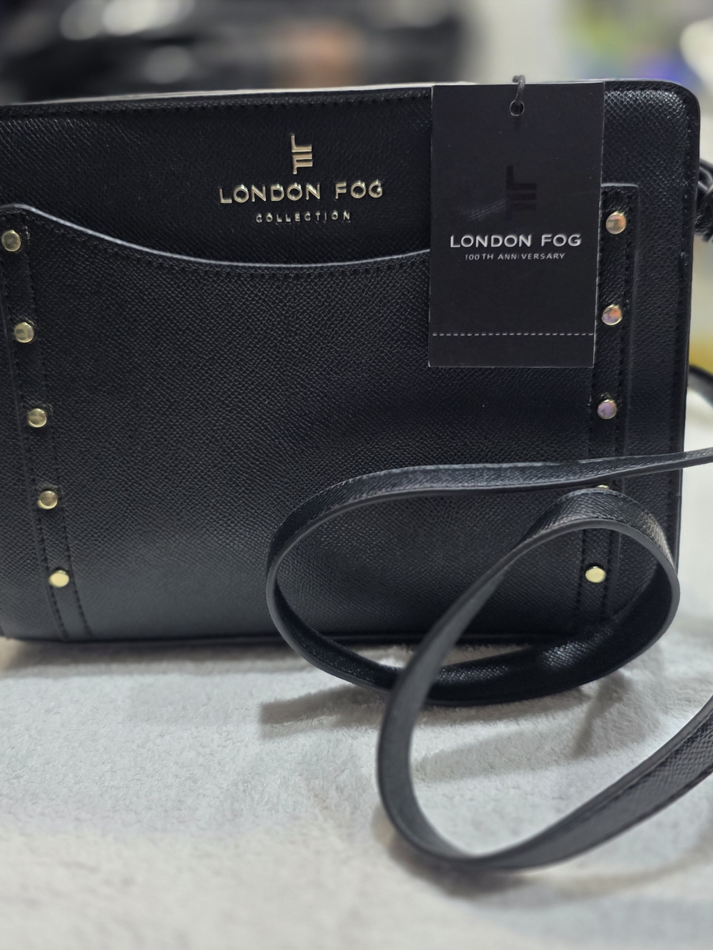 NWT London fog Studded Caviar Crossbody Purse Bag Classic Quiet Luxury Minimalis